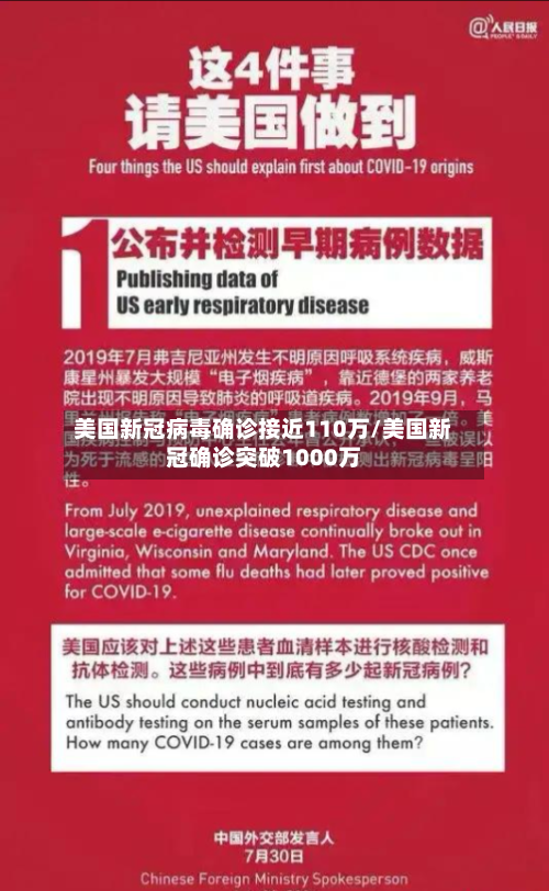 美国新冠病毒确诊接近110万/美国新冠确诊突破1000万